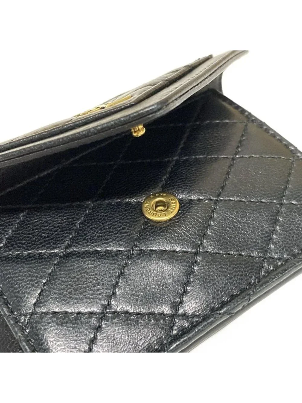 Saint Laurent Paris Coin Case Black Quilted Card with Leather - Picture 9 of 11